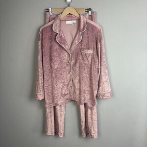 Max Studio 2 pc Pajamas Set Womens M Pink Velour Barbiecore Coquette Preppy Cozy